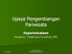 Upaya Pengembangan Pariwisata Kepariwisataan Pengantar I Gede Iwan