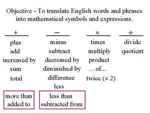 Objective To translate English words and phrases into