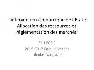 Allocation des ressources Allocation des ressources