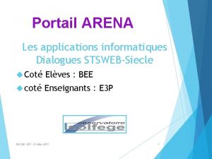 Portail ARENA Les applications informatiques Dialogues STSWEBSiecle Cot