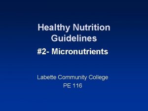 Healthy Nutrition Guidelines 2 Micronutrients Labette Community College