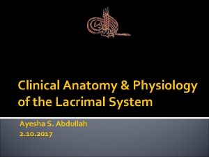 Clinical Anatomy Physiology of the Lacrimal System Ayesha