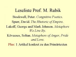 Leseliste Prof M Rubik Stockwell Peter Congnitive Poetics