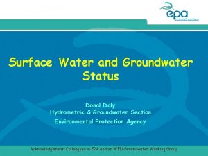 Surface Water and Groundwater Status Donal Daly Hydrometric