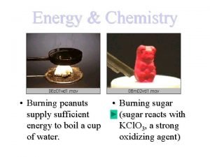 Energy Chemistry Burning peanuts Burning sugar supply sufficient