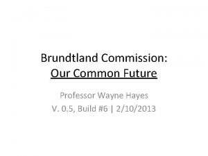 Brundtland Commission Our Common Future Professor Wayne Hayes