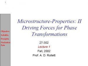 1 Objective Solidific MicrostructureProperties II Driving Forces for