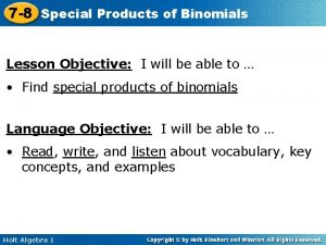 Special products of binomials