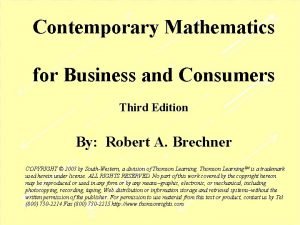 Contemporary Mathematics for Business and Consumers Third Edition