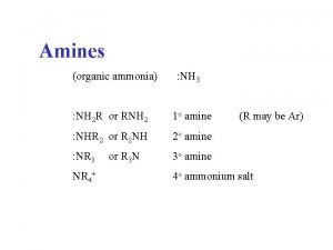 Amines organic ammonia NH 3 NH 2 R