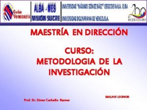 MAESTRA EN DIRECCIN CURSO METODOLOGIA DE LA INVESTIGACIN