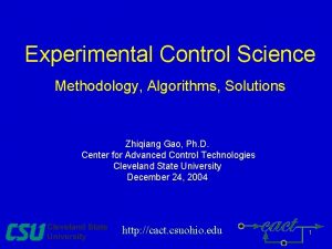 Experimental Control Science Methodology Algorithms Solutions Zhiqiang Gao