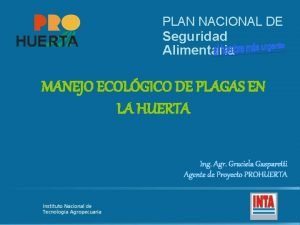 PLAN NACIONAL DE Seguridad Alimentaria MANEJO ECOLGICO DE