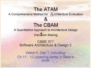 The ATAM A Comprehensive Method for rchitecture Evaluation