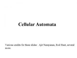 Cellular Automata Various credits for these slides Ajit