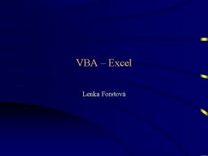 VBA Excel Lenka Forstov Literatura MS Excel 2000