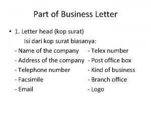 Part of Business Letter 1 Letter head kop