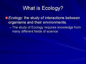 What is Ecology Ecology the study of interactions