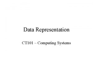 Data Representation CT 101 Computing Systems Computing Systems