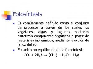 Fotosntesis n n Es comnmente definido como el