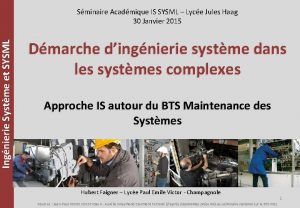 Ingnierie Systme et SYSML Sminaire Acadmique IS SYSML