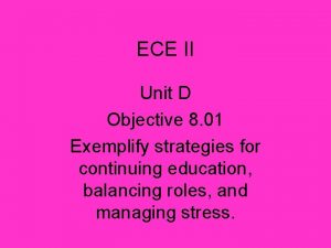 ECE II Unit D Objective 8 01 Exemplify