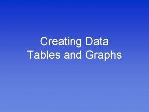Creating Data Tables and Graphs What is Data