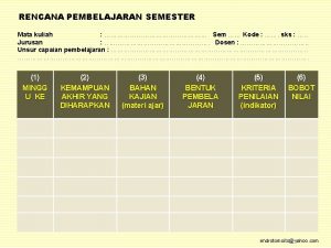 RENCANA PEMBELAJARAN SEMESTER Mata kuliah Sem Kode sks