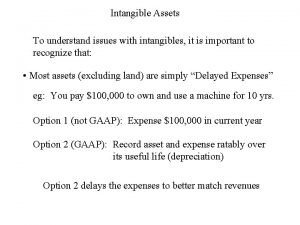 Intangible Assets To understand issues with intangibles it