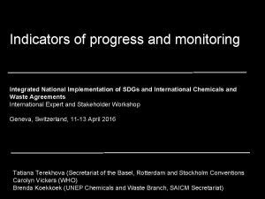 Indicators of progress and monitoring Integrated National Implementation