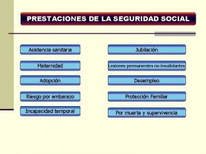 PRESTACIONES DE LA SEGURIDAD SOCIAL Asistencia sanitaria Jubilacin