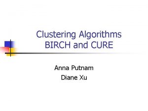 Clustering Algorithms BIRCH and CURE Anna Putnam Diane