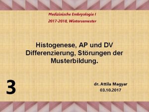 Medizinische Embryologie I 2017 2018 Wintersemester Histogenese AP
