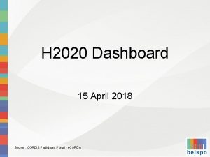 H 2020 Dashboard 15 April 2018 Source CORDIS