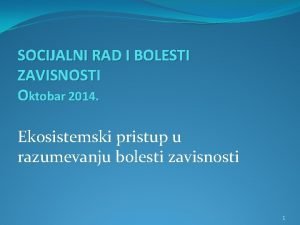 SOCIJALNI RAD I BOLESTI ZAVISNOSTI Oktobar 2014 Ekosistemski