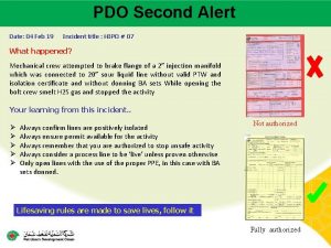 PDO Second Alert Main contractor name LTI Date