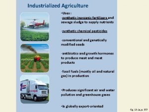 Industrialized Agriculture Uses synthetic inorganic fertilizers and sewage