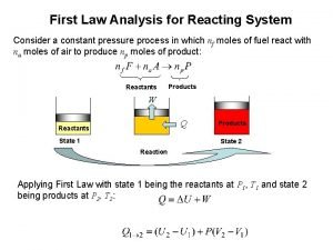 First law analysis of combustion reaction