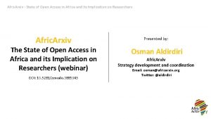 Afric Arxiv State of Open Access in Africa