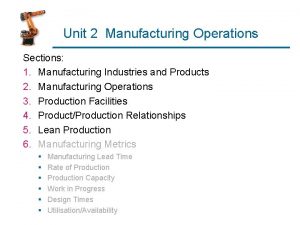 Unit 2 Manufacturing Operations Sections 1 Manufacturing Industries