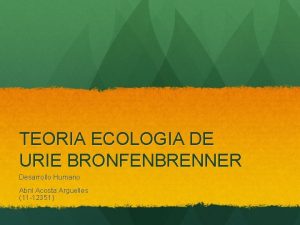 TEORIA ECOLOGIA DE URIE BRONFENBRENNER Desarrollo Humano Abril