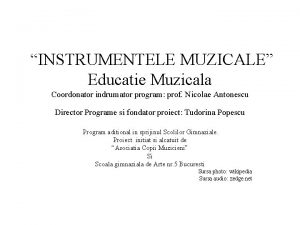 INSTRUMENTELE MUZICALE Educatie Muzicala Coordonator indrumator program prof