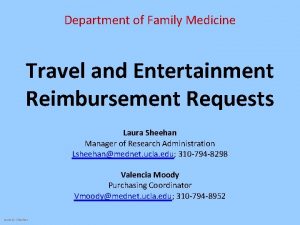 Department of Family Medicine Travel and Entertainment Reimbursement