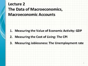 Lecture 2 The Data of Macroeconomics Macroeconomic Accounts
