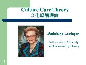 Culture Care Theory Madeleine Leininger Culture Care Diversity