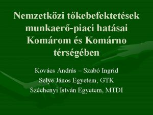 Nemzetkzi tkebefektetsek munkaerpiaci hatsai Komrom s Komrno trsgben