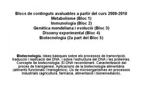 Blocs de continguts avaluables a partir del curs