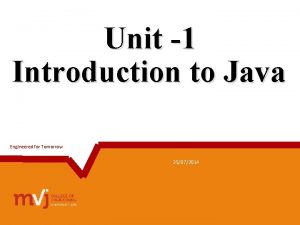 Engineered for Tomorrow Unit 1 Introduction to Java