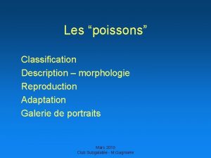 Les poissons Classification Description morphologie Reproduction Adaptation Galerie