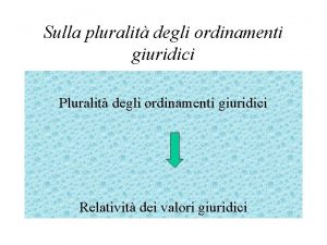 Sulla pluralit degli ordinamenti giuridici Pluralit degli ordinamenti